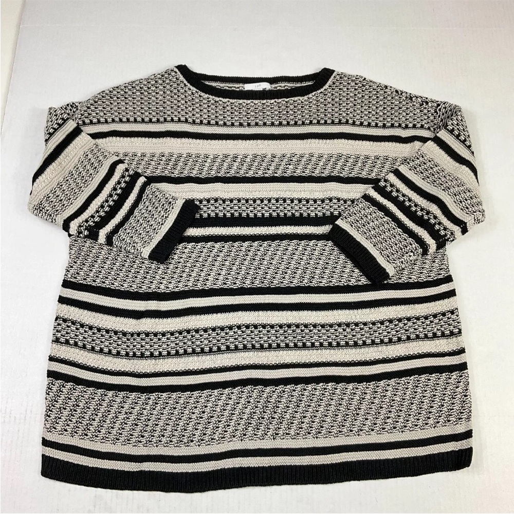 J. Jill Linen Blend Sweater Striped 3/4 Sleeve Knit Heavyweight Pullover